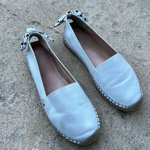 Kate Spade White Leather Espardrille Polka Dot Tie Loafers Women's Size 8